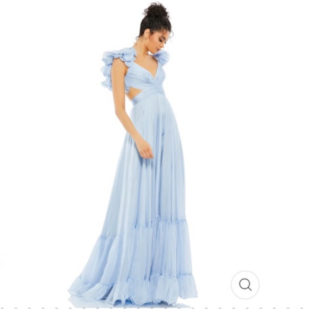 Mac Duggal RUFFLE TIERED CUT-OUT CHIFFON GOWN